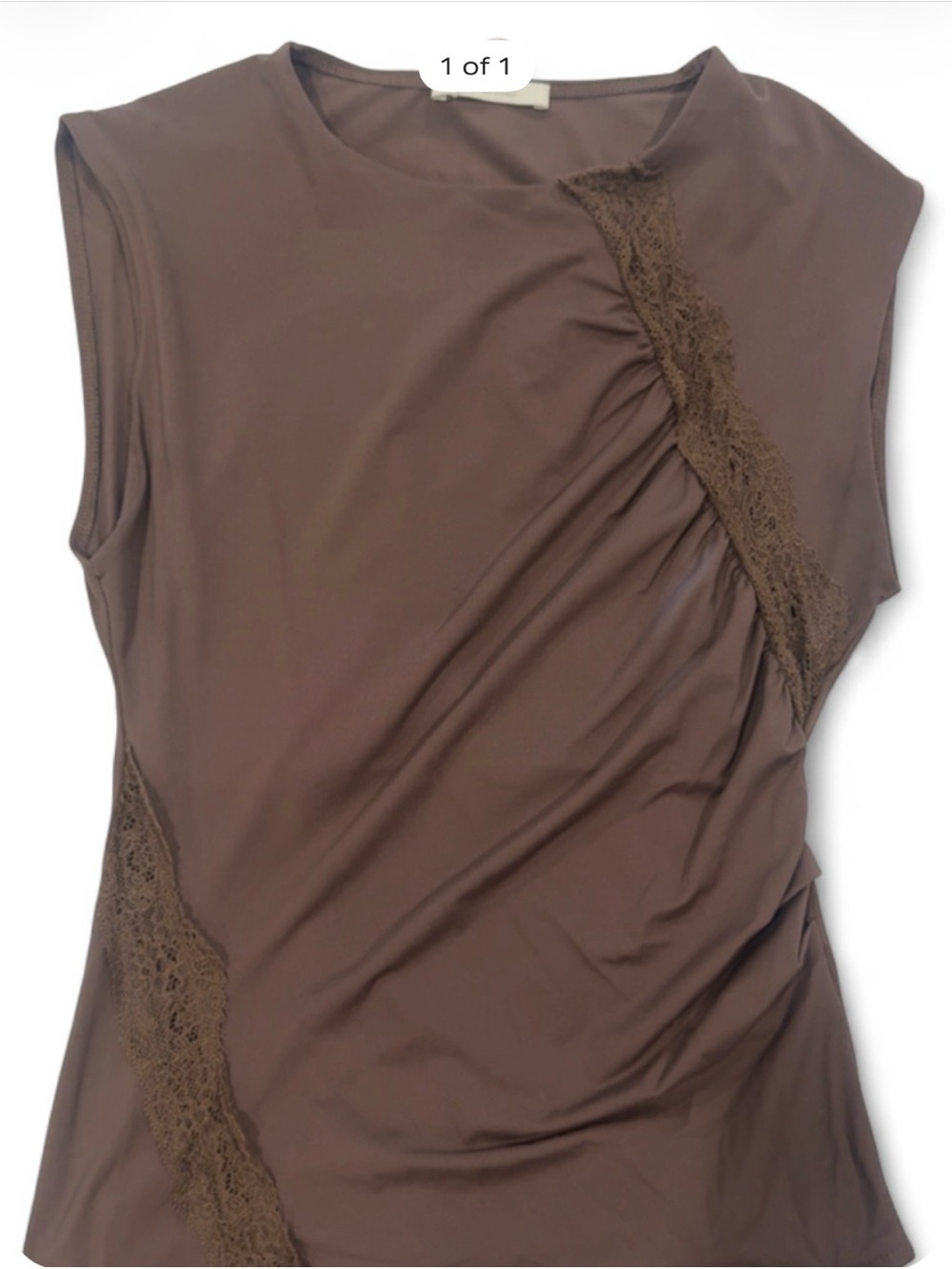 Buttery Brown Lace-Trim Sleeveless Top